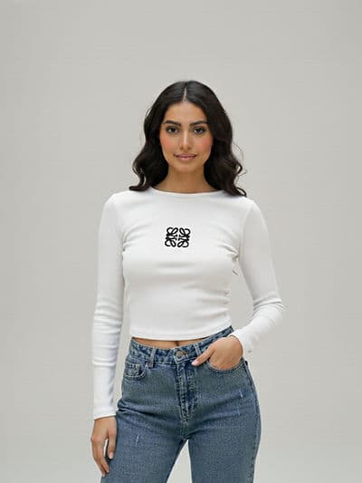 Body Low Blanc Brodé En Noir