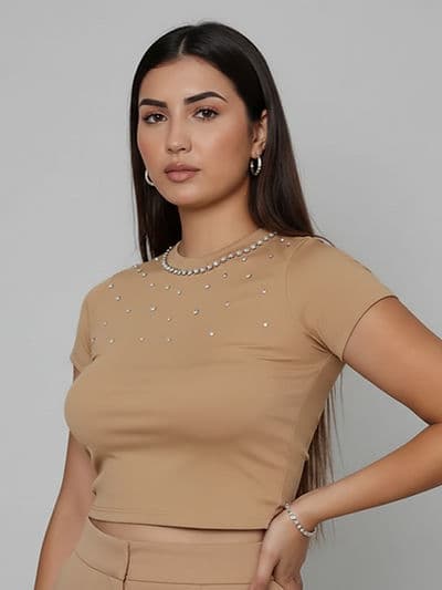 Top strass Beige