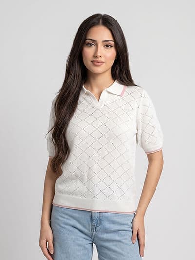 T-shirt Crochet Blanc/pink