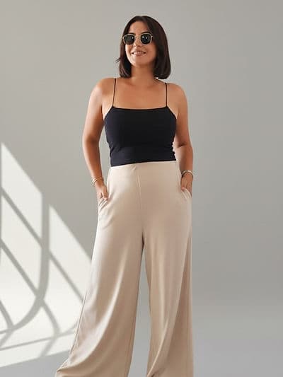 Pantalon modal large Beige